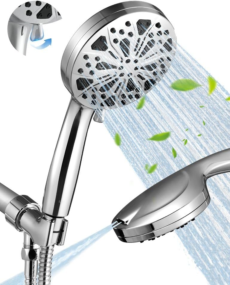 High Pressure Shower Head with Handheld, 10 Spray Modes Hand Held Showerhead, Built-in 2-Mode Power Wash for Bathroom Tub & Pets, 59 Inch Stainless Steel Hose, Adjustable Bracket, Chrome