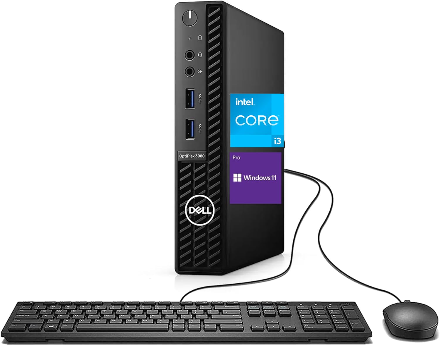 Dell OptiPlex 3080 Mini Ordinateur de Bureau, Intel Core i3-10100, 8 Go de RAM, 256 Go SSD, Clavier américain QWERTY, WiFi, Bluetooth, Windows 11 Pro (reconditionné)