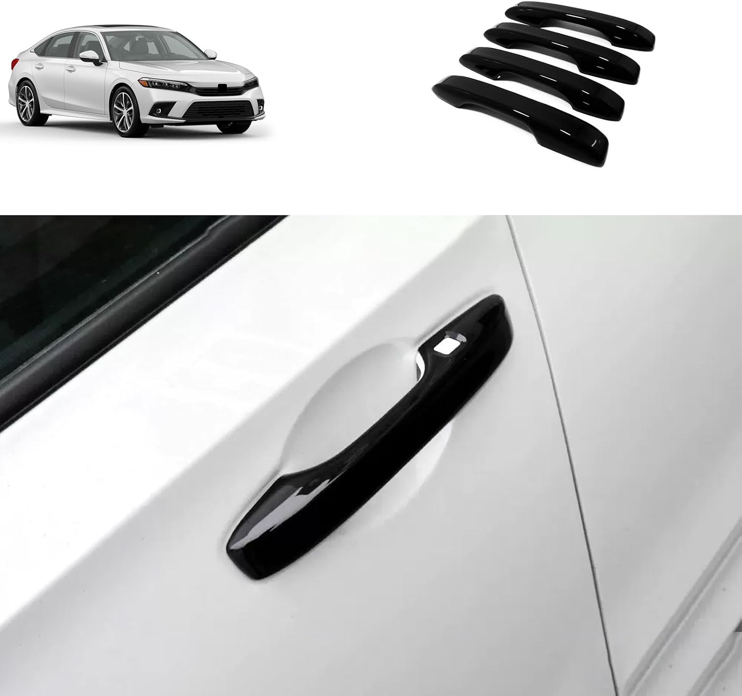 Exterior Door Handle Covers Compatible with Honda Civic 11TH GEN 2026 2025 2024 2023 2022 Outdoor Handle Trim Exterior Car Accessories ABS 4PC(Glossy Chrome Style)