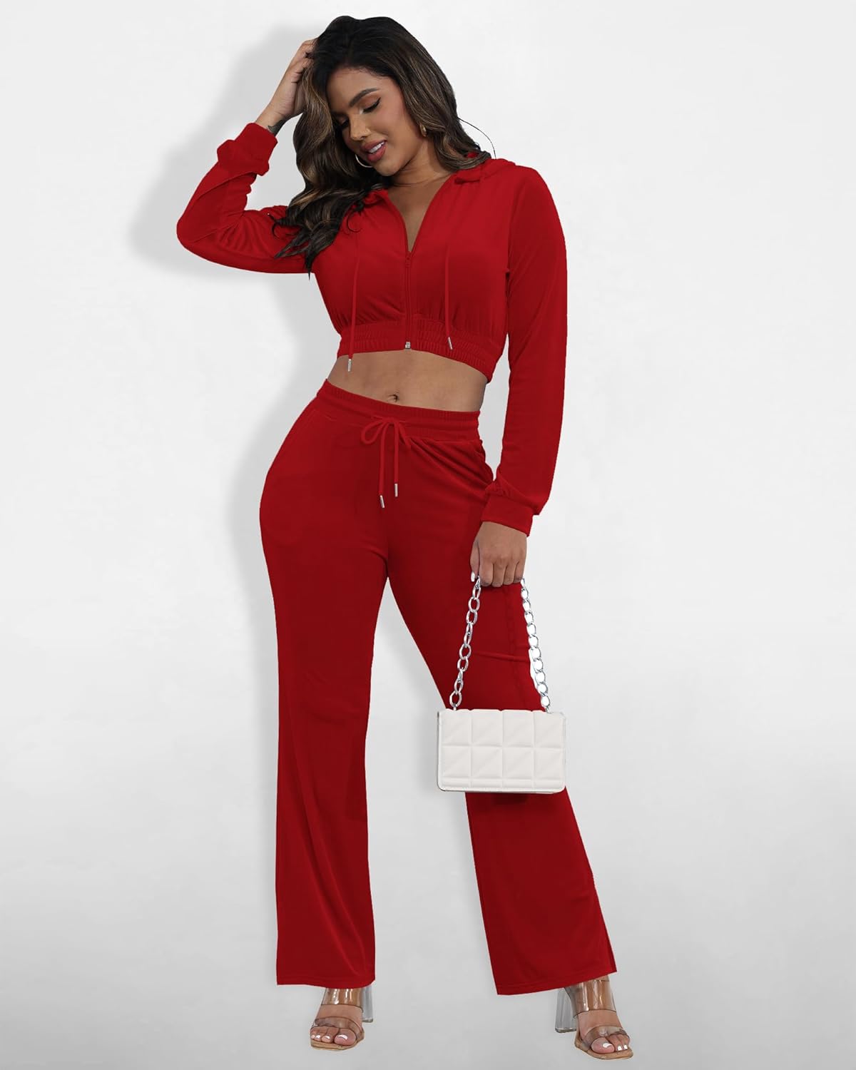 SMSN Women Sweatsuits Set Velvet 2 Piece Tracksuit Outfits Velour Jogging Long Sleeve Sweat Hoodie and Sweatpants Set - Image 2
