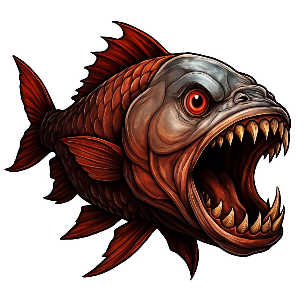 Sticker poisson piranha agressif en vinyle pour ordinateur et gourde