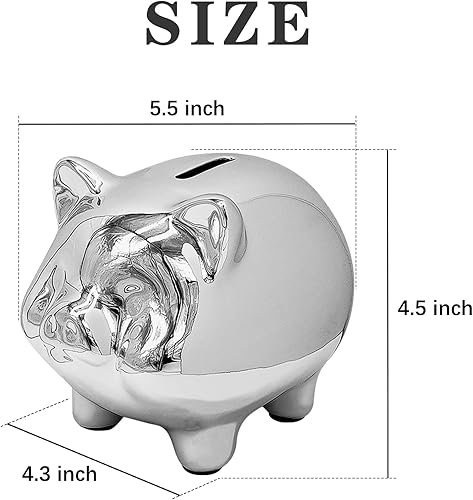 Miniatura 2 de Ceramics Pig Piggy Bank for Adults, Saving Money Bank for Kids, Cute Coin Bank Decorative for Home, Kid's Birthday Gifts (Silver -Piggy1)