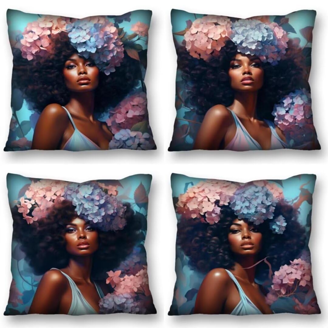 Juego de 4 Fundas de Cojines 70x70 cm Cojines mujer flor Funda Cojin Cuadrados de Lino Fundas Cojines Sofá Cojines Decorativos para Salón Sofá Dormitorio Coche Jardín Silla Decoración del Hogar