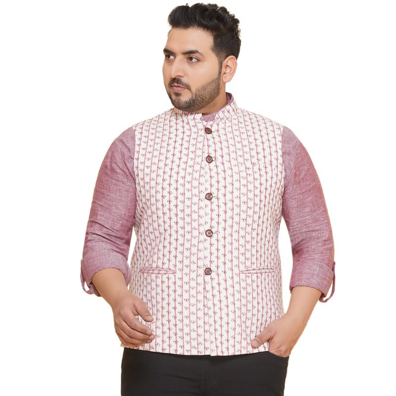 john pride Plu Size White Printed Nehru Jacket For Men-picture-35