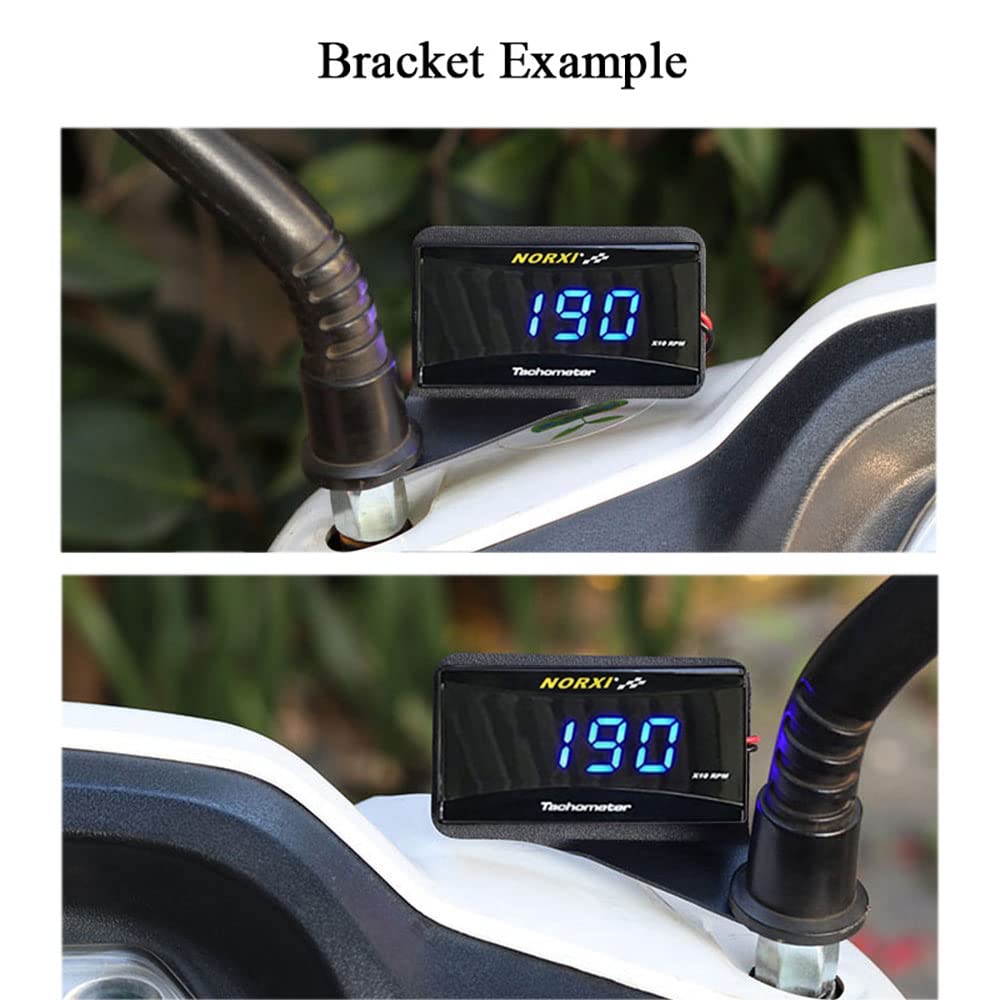 Example of tachometer mounted with a bracket on a motorcycle handlebar