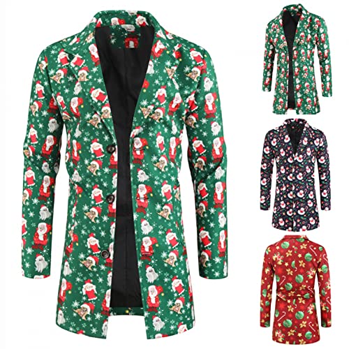 KOUYA Weihnachtsmann Wintermantel Kostüm für Männer Weihnachtsfeier Umhang Stola Cosplay Mottoparty Deluxe Samt Slim Fit Revers Trenchcoat Lässiger Peacoat Herren Mantel Weihnachtsmann-Anzug Cover