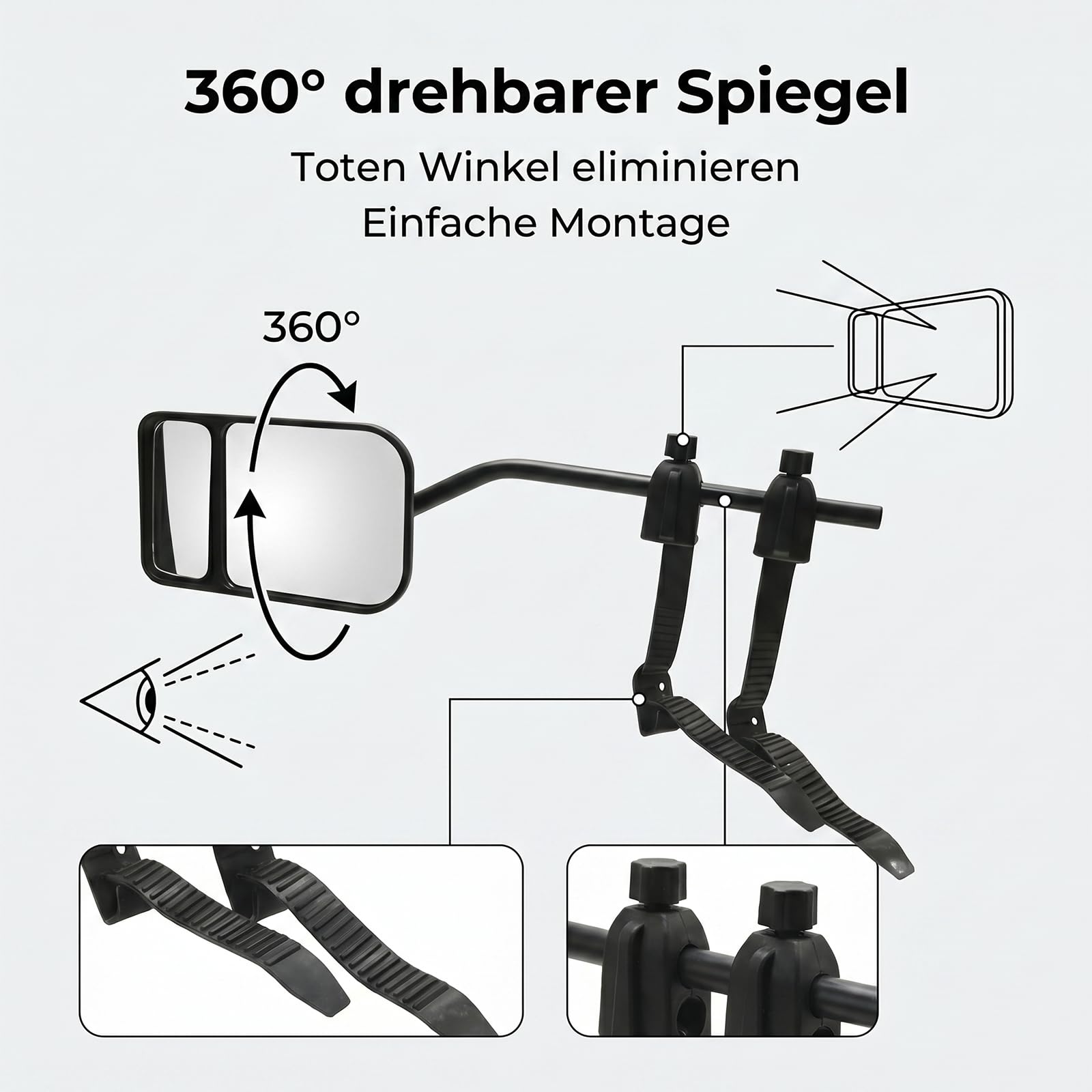 Hoypeyfiy 2 Stück Links Und Rechts Wohnwagenspiegel Universal Zusatzspiegel, 360°-Dreh-Konvexspiegel, Universell für Campingbusse, Reisemobile und LKW