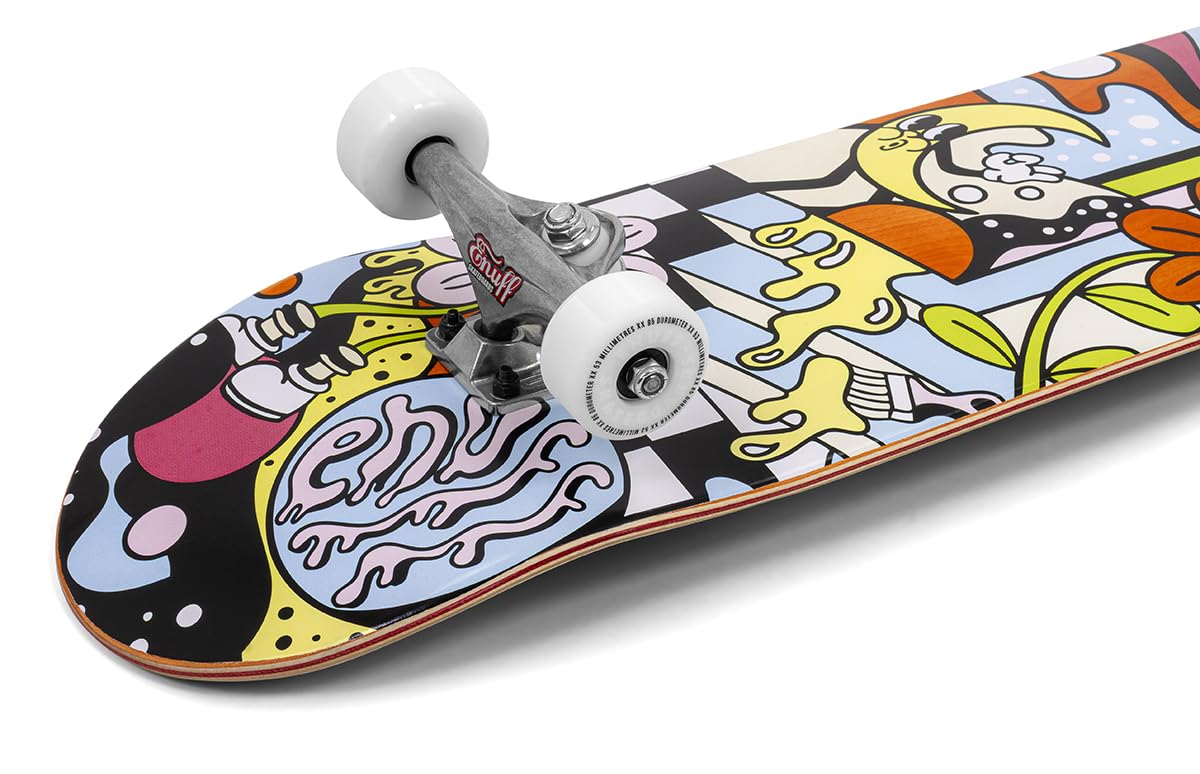 Enuff Meltworld Komplettes Skateboard – 7-lagiges Ahorn-Deck und Premium-Komponenten: Decade Pro Trucks, superweiche 53 mm XX-Räder, ABEC-9-Kugellager, Totenkopf-Griffband