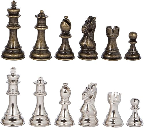 Frankfort - Piezas de ajedrez de metal plateado y bronce con rey de 3.75 pulgadas y reinas adicionales, solo piezas, sin tablero