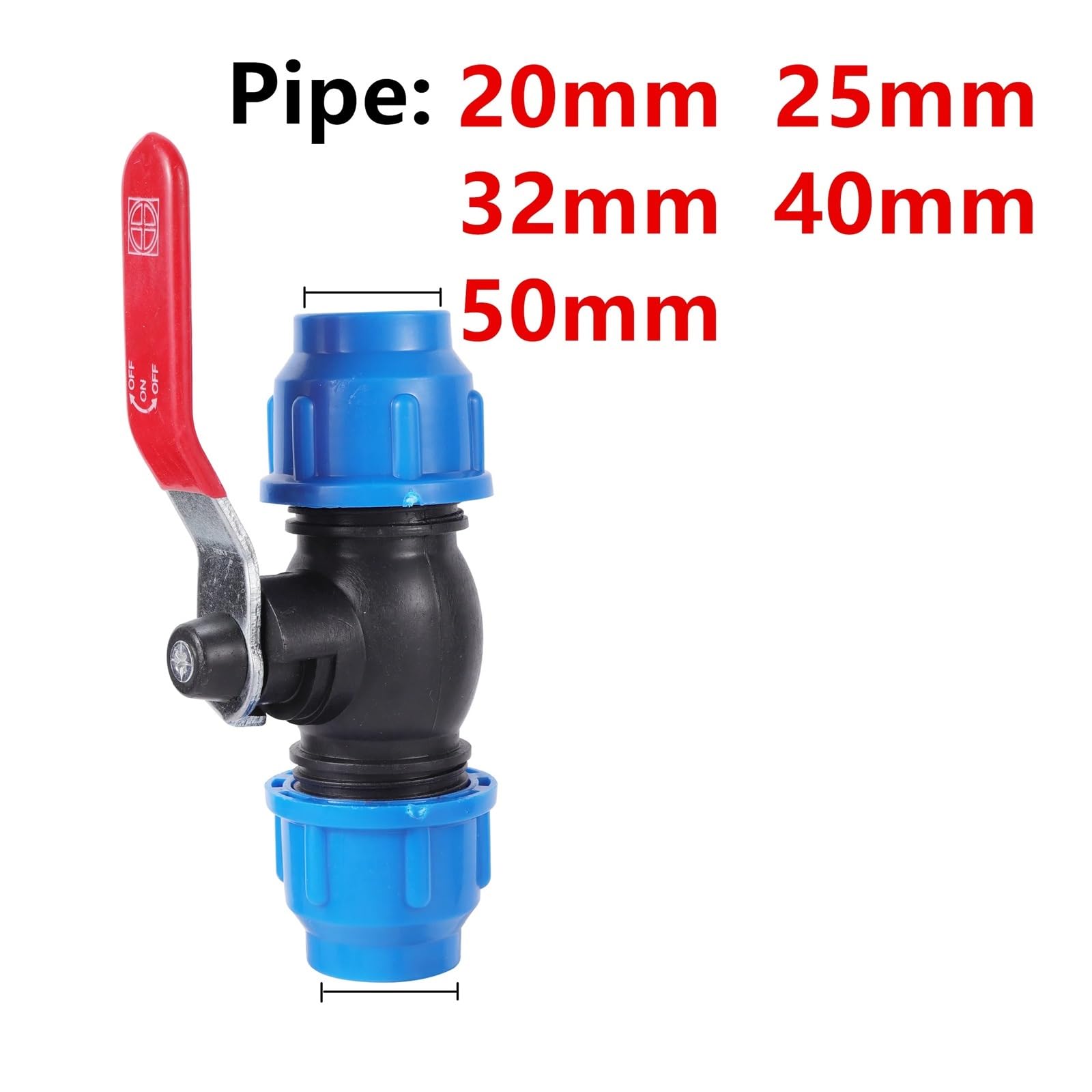 Grifo divisor de agua de PVC PE de 20/25/32/40/50 mm, conector de válvula rápida de plástico, accesorios de tubería de riego para agricultura y jardín (mango de metal, 50 mm)