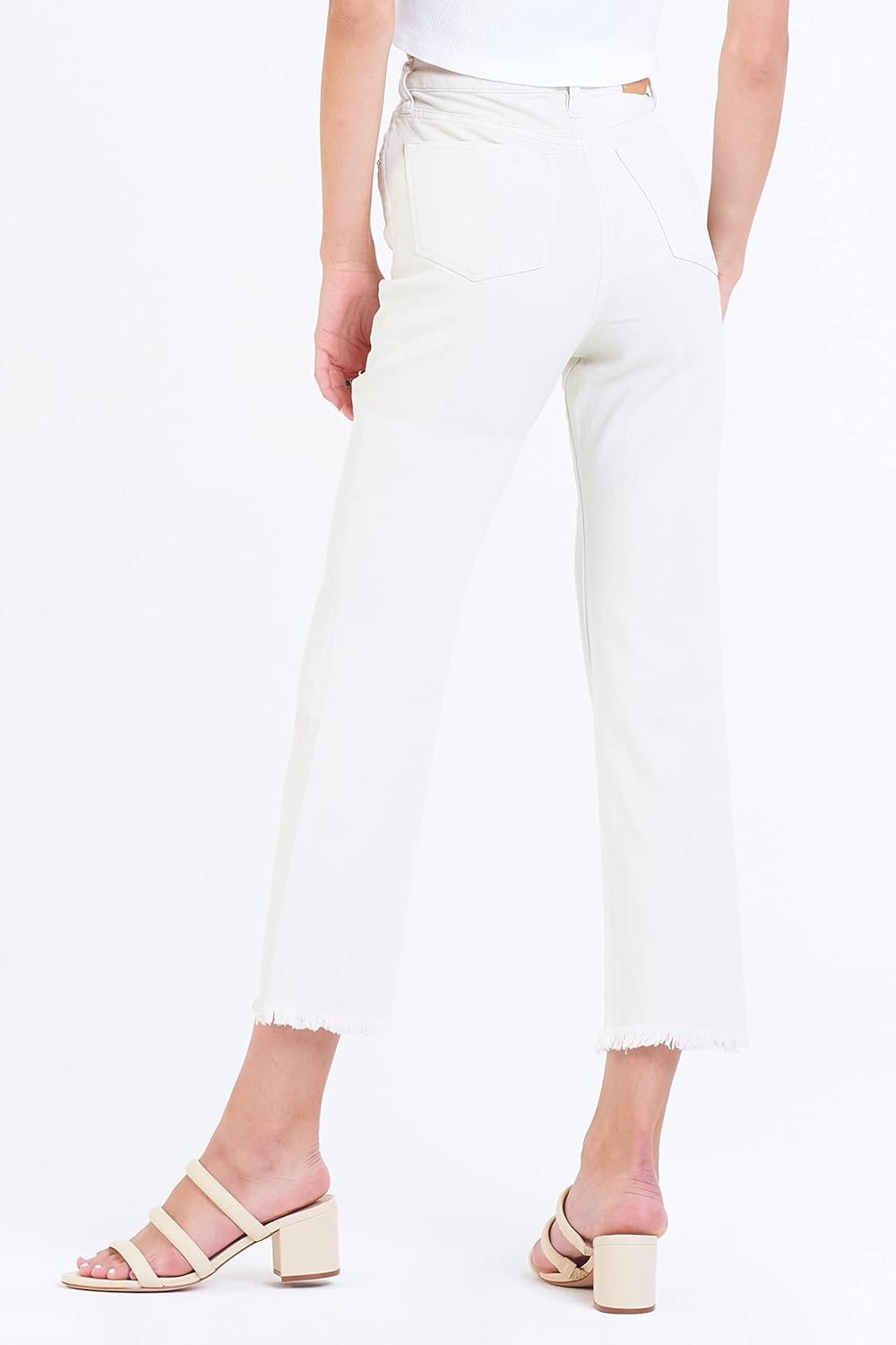 DEAR JOHN Frankie Straight Leg Jeans Women ’s High-Rise Cropped Length Comfort Stretch Two Tone Frayed Hem Modern Fit Denim – Pristine – 27