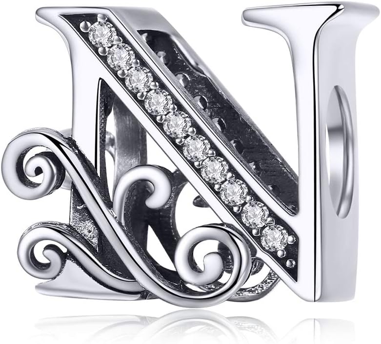 ABAOLALA ALPHABETSolid 925 Sterling Silver with Cubic Stones, Complete A~Z Gift Options Alphabet Charm Letter Beads fit Pandora European Bracelets