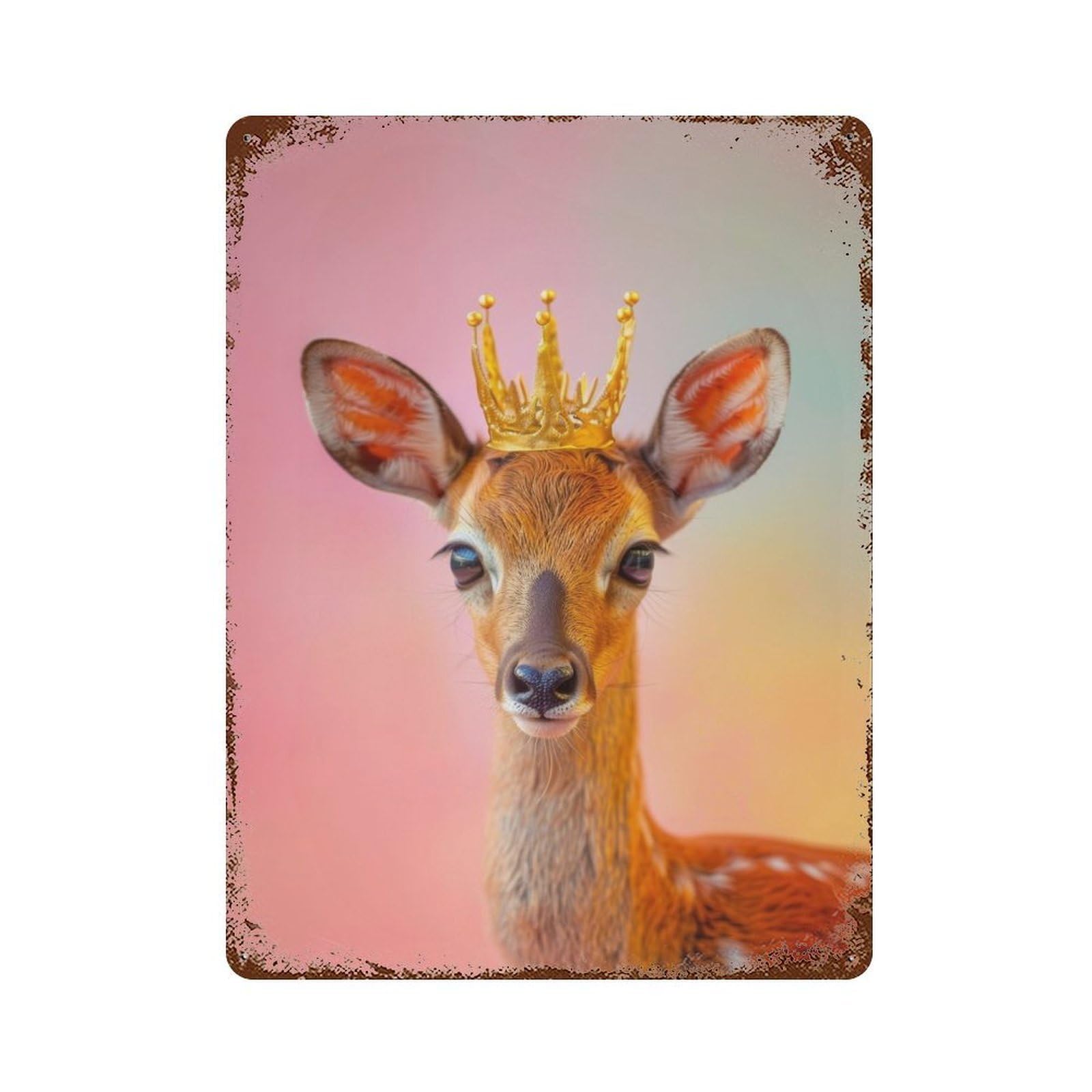 Deer Pastel Crown Rusty Metal Tin Sign 15.7"x11.8", Ideal for Pub, Kitchen And Man Cave Decor