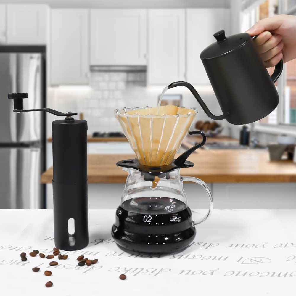 SOTECH Pour Over Coffee Set – Glass Server, Dripper & Kettle For Home Brewing & Outdoor Use