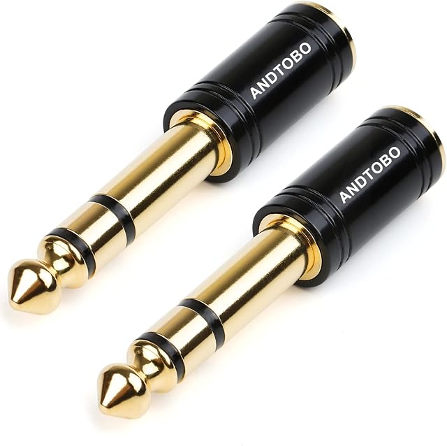 ANDTOBO 1/4''(6.35mm) męski na 1/8'' (3.5mm) żeński Stereo Audio Jack Czysta miedź Adapter do słuchawek, wzmacniacza, 2 pack-czarny