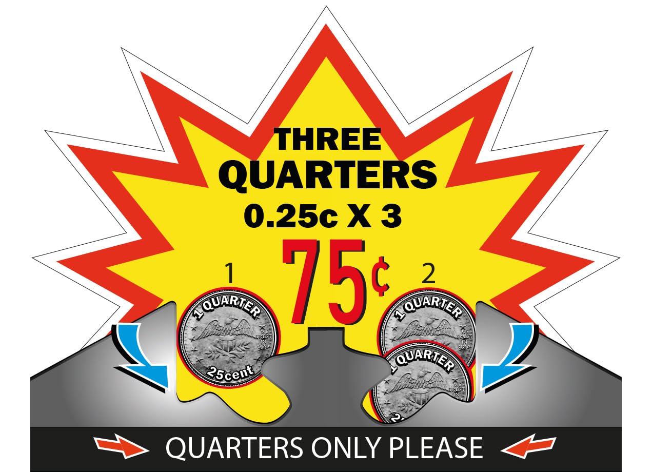 75 Cent Price Decal for Big Capsule Vending Machine & Northwestern 3 Quarters Coin Mechanism - Original Gumball Machine Display Labels. Inside Sticker. Eye-catching Reverse Vinyl Decal - (25 pc)