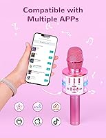 Vista 3 de Amazmic Juguetes para niñas, micrófono de karaoke para niños, micrófono para niños pequeños con luces, para niñas, juguete de fiesta de cumpleaños