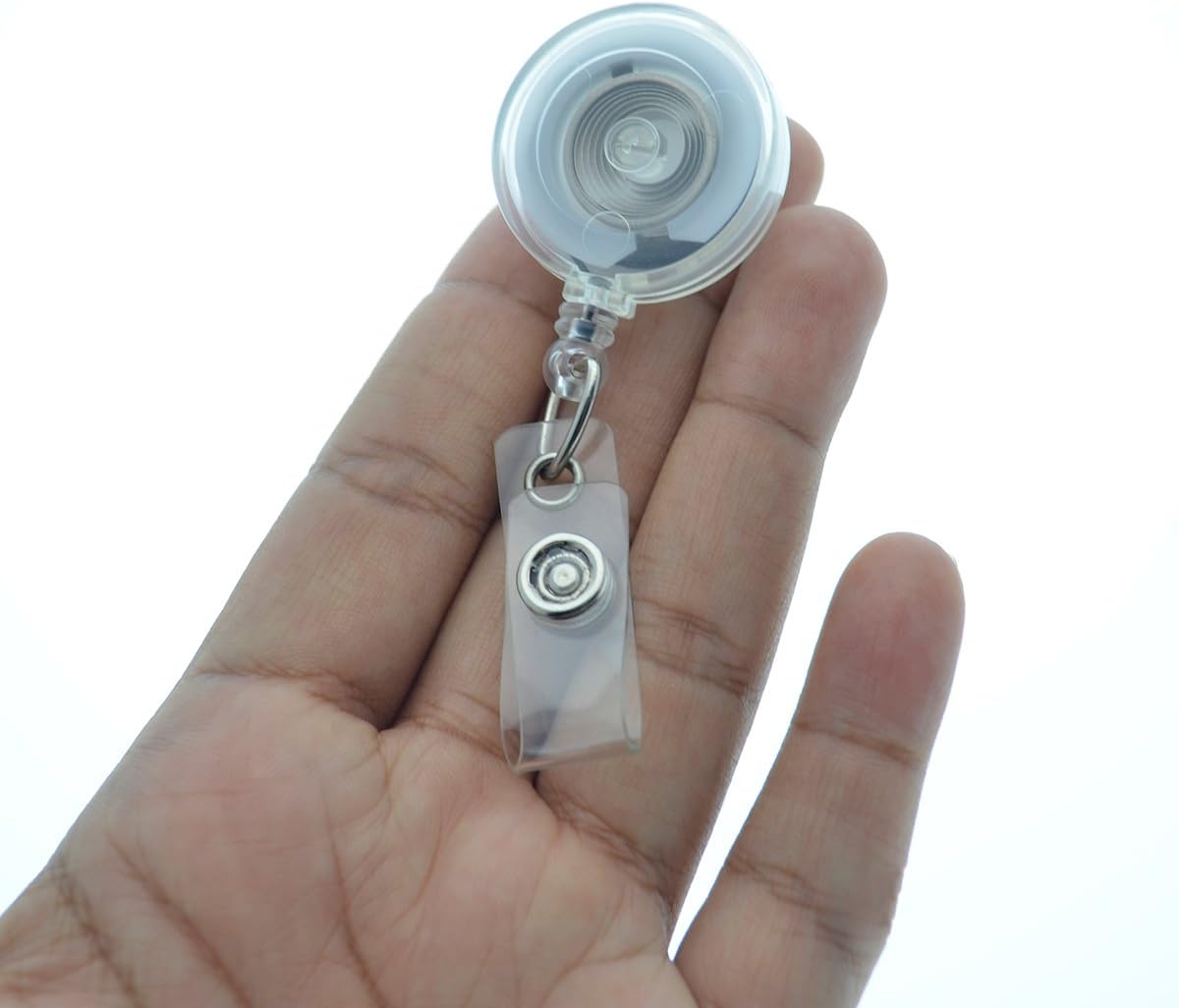 Bulk 100 Pack - Translucent Clear Badge Reels with Extra Tight Pinch Alligator Clip (Non-Swivel Bulldog Clamp) - Retractable I'd Card Holders for Office Employee, Nurse by Specialist ID