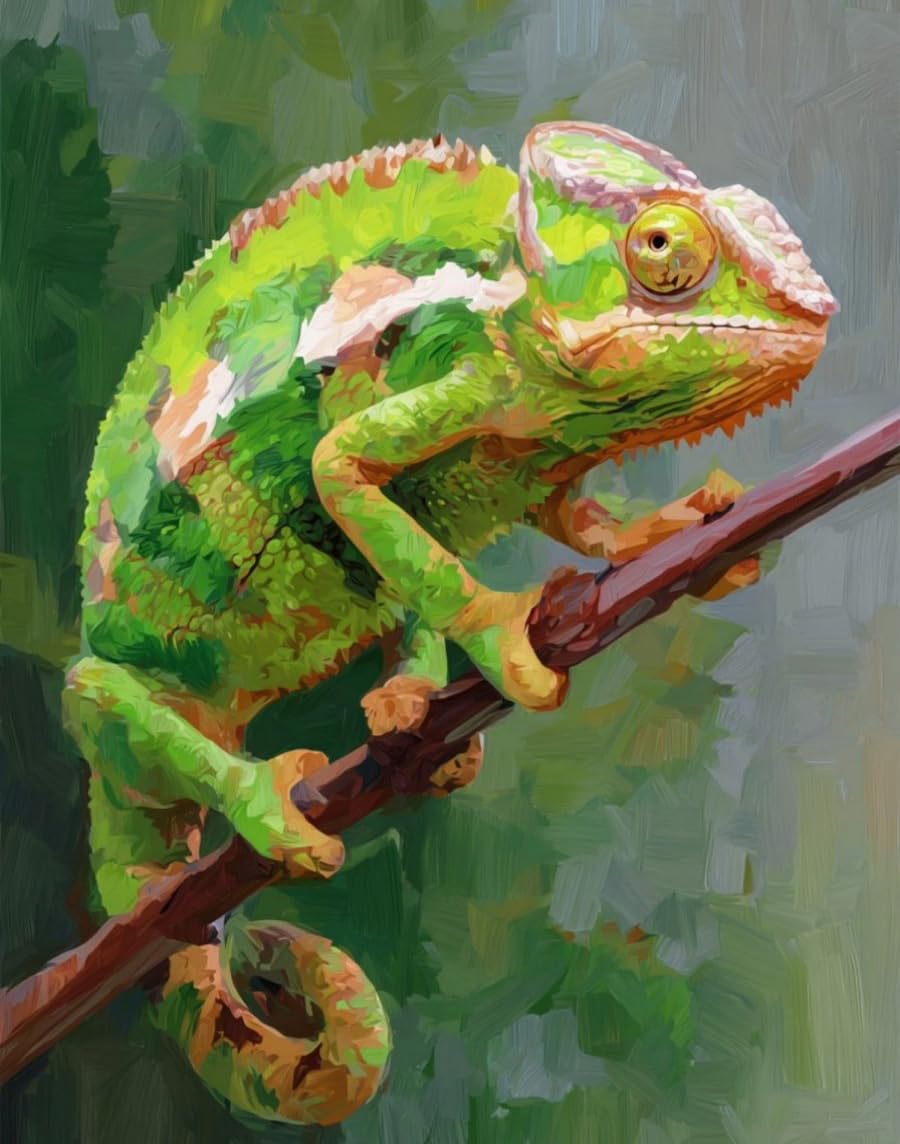 WANGWANGMIAO Paint by Numbers for Adults -Lizard on Branch-Painting by Numbers for Kids,Oil Number Painting Kits for Home Wall Decor，20x16inch，Without Frame
