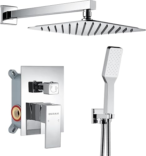 Rcdegk Sistema de ducha cromado juego de cabezal de ducha de baño de doble función de montaje en techo juego de grifo de ducha con válvula de