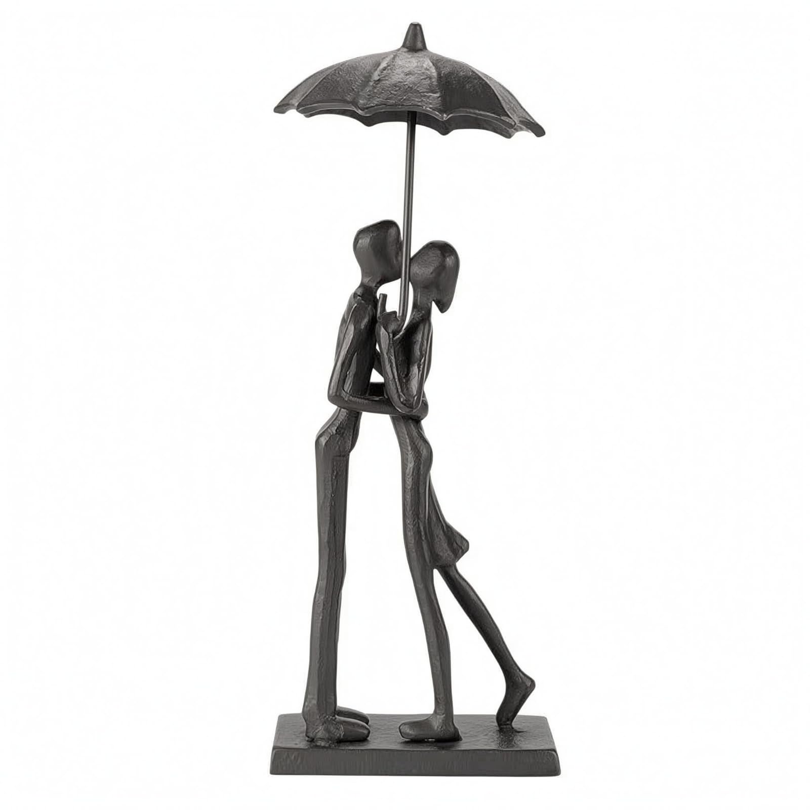 Couple Figurine Sculpture Scultura Coppia Ornamento Statua Figura Decorazione Metallo Colato con Robusta E Finitura Nera Base Indipendente per, Coppia Che Si Bacia sotto L Ombrello