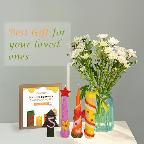 Miniatura 10 de Bingfuego Kit de fabricación de velas de cera de abeja para niños, hojas de cera de abeja de 12 colores para hacer velas, kit de fabricación de