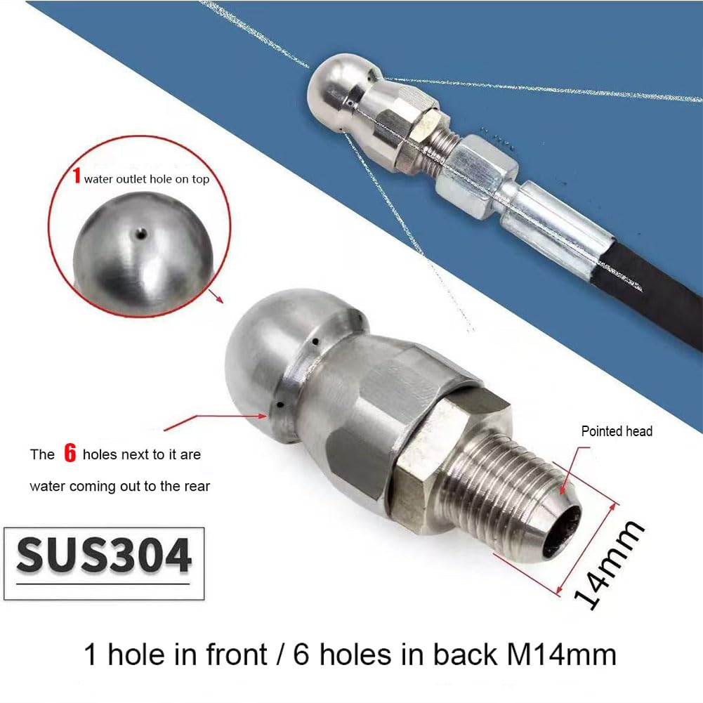 Dysze do myjek ciśnieniowych, Gwintowana myjka ciśnieniowa ze stali nierdzewnej Dysza do czyszczenia kanalizacji 1/2/5 szt(1 Hole in Front/6 Holes in Back M14mm,5pcs)