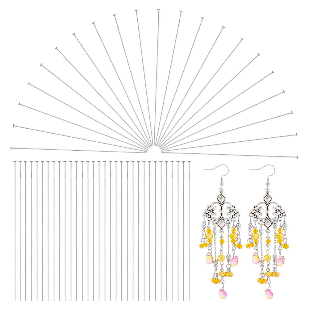 UNICRAFTALE about 500Pcs Flat Head Pins 304 Stainless Steel Headpin Jewelry Making Headpins Bendable Headpin 2.36 Inch/60mm End Eye Pins Metal Reusable Satin Pins for Earring Pendant Bracelet Necklace