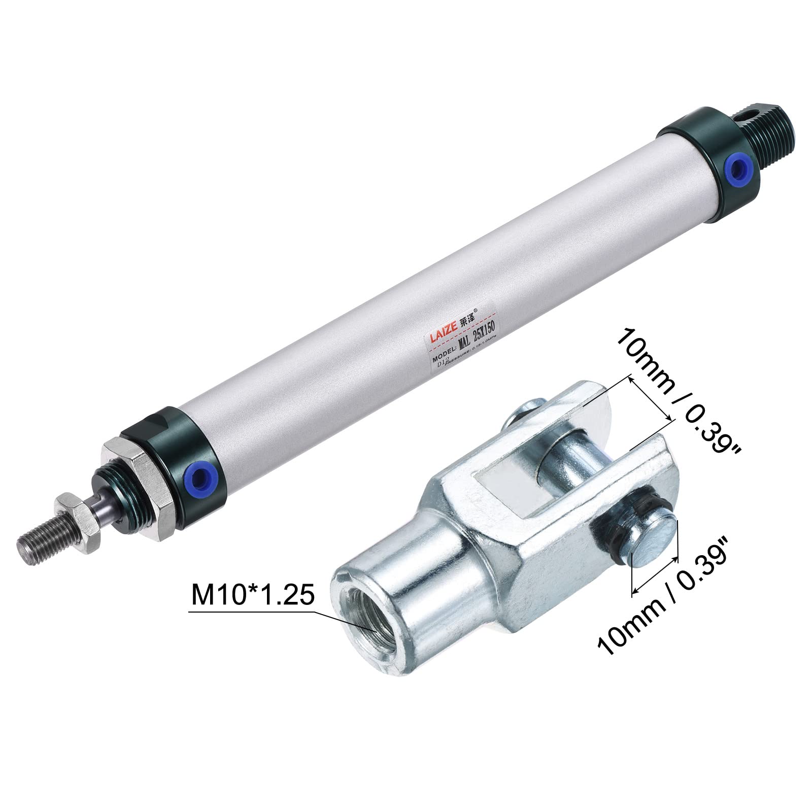 MECCANIXITY Cilindro neumático de aire doble acción MAL25X150 25mm agujero 150mm carrera con conector Y y 4pcs conjunto de montaje rápido