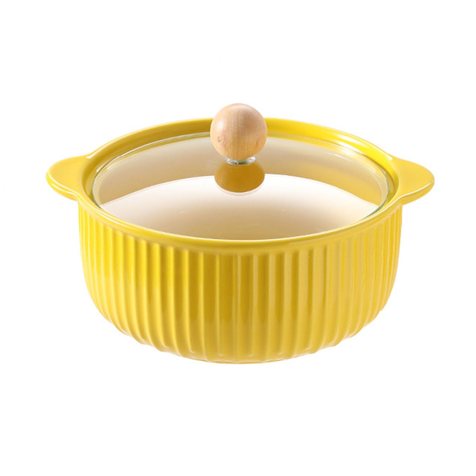 VoOqo Soup Bowls,Ramen Bowls, Bowl 800Ml Soup Pot with Lid Bowl Pasta Bowls Salad Bowl Mixing Bowl Dough Bowl Tableware with Double Handle,Red (Color : Yellow)