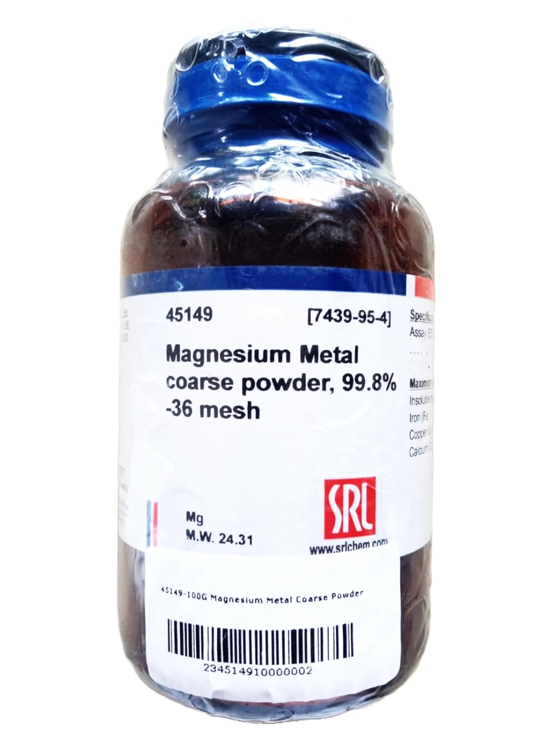 SRL Magnesium Metal coarse powder, 99.8, 36 mesh, 100Gm, CAS NO 7439
