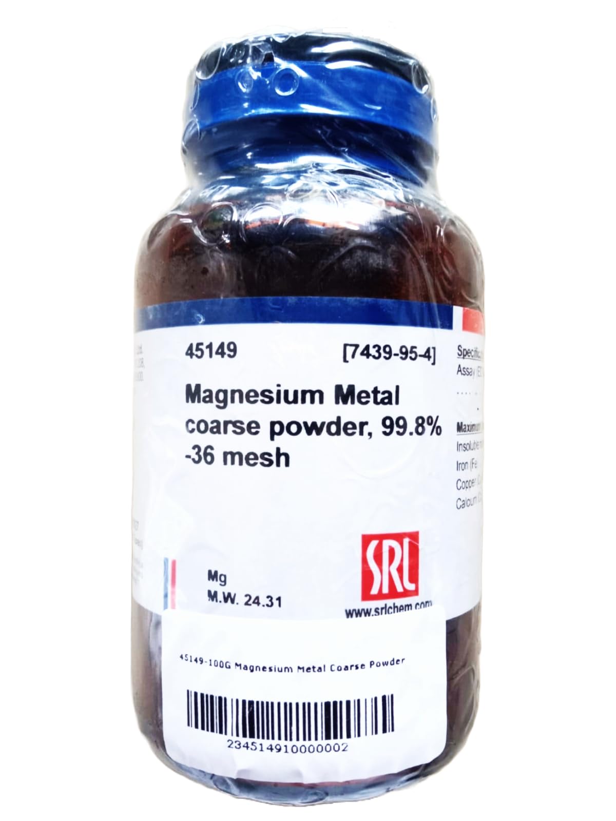 See full amazon price history chart for SRL Magnesium Metal coarse powder, 99.8%, -36 mesh, 100Gm, CAS NO 7439-95-4, Molecular Formula : Mg, Storage : Room Temperature, Shelf Life : 60 Months for laboratory and industrial use only SRL Magnesium Metal coarse powder, 99.8%, -36 mesh, 100Gm, CAS NO 7439-95-4, Molecular Formula : Mg, Storage : Room Temperature, Shelf Life : 60 Months for laboratory and industrial use only (B0CCMJMWBW) Amazon Price History, Amazon Price Tracker