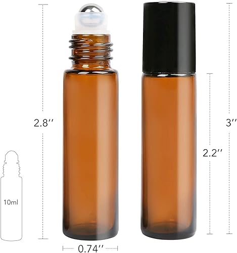 Miniatura 2 de HINNASWA Botellas enrollables de aceite esencial, botellas de vidrio rellenables vacías, botella de vidrio a prueba de fugas, bolas de acero