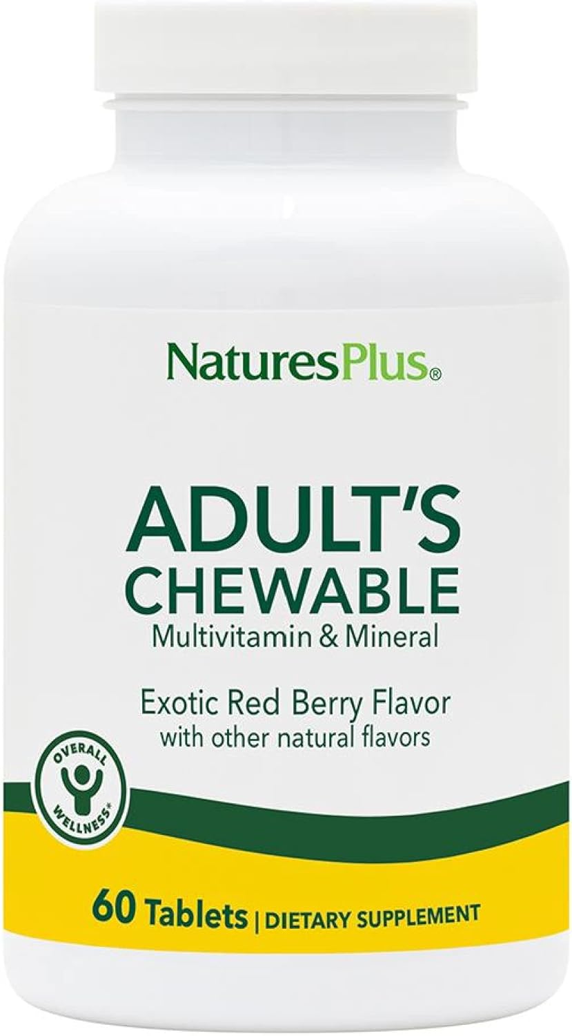 NaturesPlus Adult's Chewable - 60 Tablets, Exotic Red Berry Flavor - Multivitamin & Mineral - Vegetarian, Gluten Free - 60 Servings