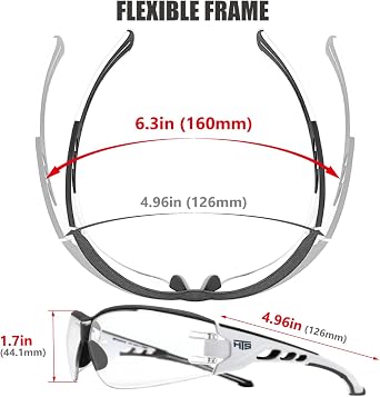 HTS HUNTERSKY Super Flexible Lightweight Anti Fog Wrap-Around U6 Clear Shooting Safety Glasses with ANSI Z87.1 Scratch Resist