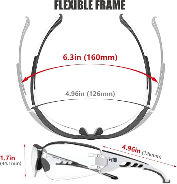 HTS HUNTERSKY Super Flexible Lightweight Anti Fog Wrap-Around U6 Clear Shooting Safety Glasses with ANSI Z87.1 Scratch Resist