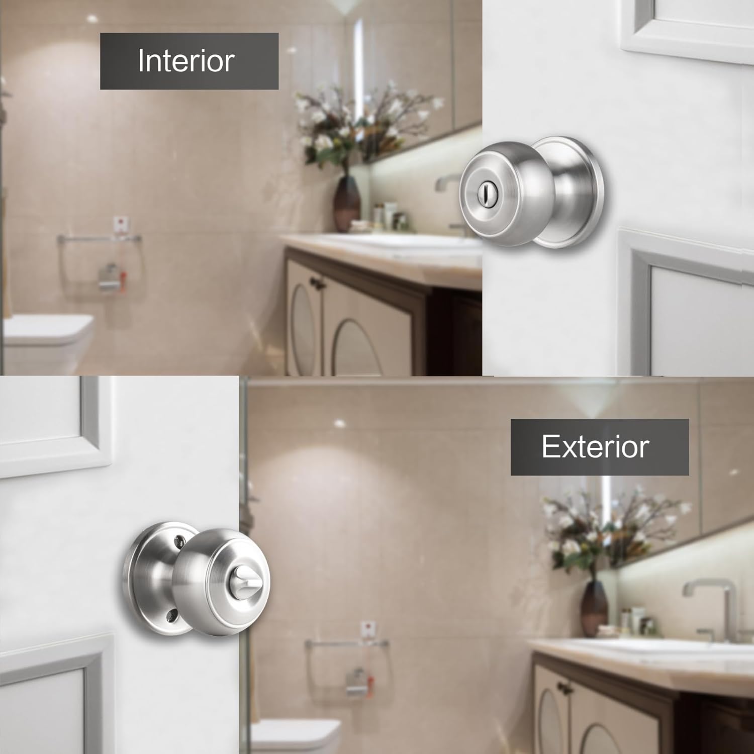6 Pack Brushed Nickel Door Knobs Interior,Bath & Bed Privacy Door Knob, Keyless Door Lock Round Doorknobs