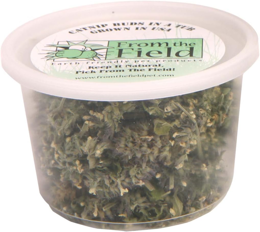from The Field | Premium Whole Catnip Buds for Cats | Organic, USA-Grown, Fresh & Potent | Natural, Eco-Friendly Cat Treat for Play & Relaxation | Catnip for Indoor Cats | Resealable 0.5 Oz Tub