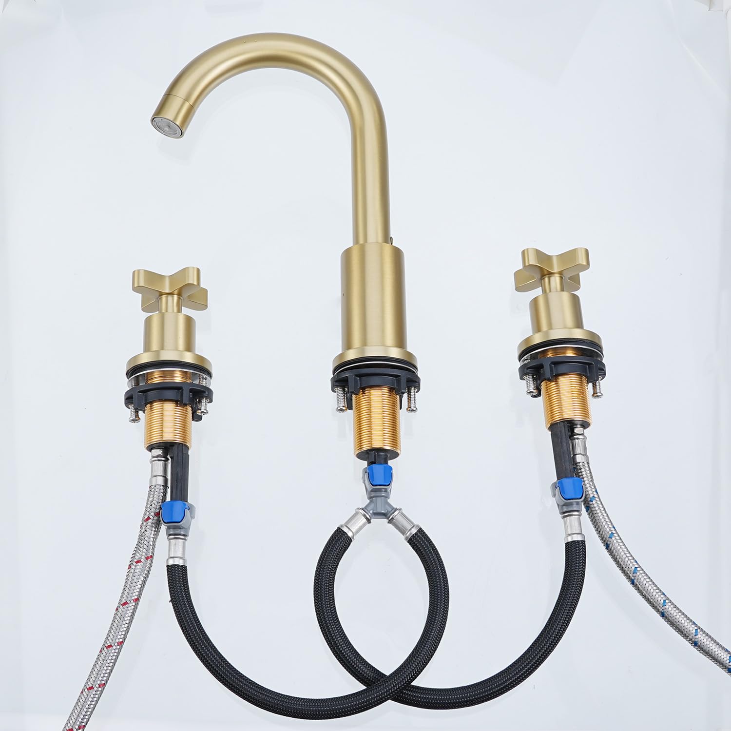 2 Cross Handle Gold Bathroom Sink Faucet Inset Dual Function Aerator Sprayer Spout Easy to Clean Scale with — view 8