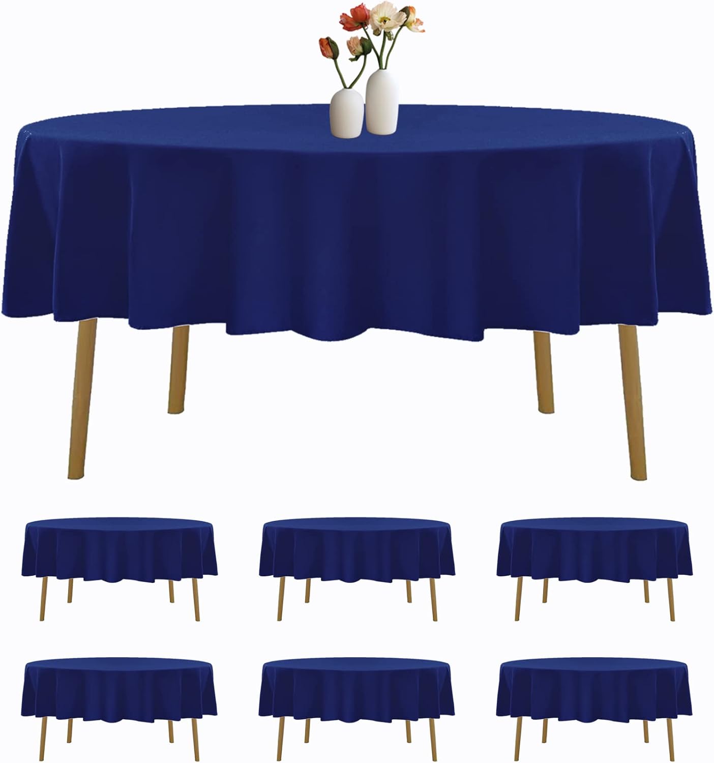 luccido 6 Pack Round Tablecloth 90 Inches Royal Blue Table