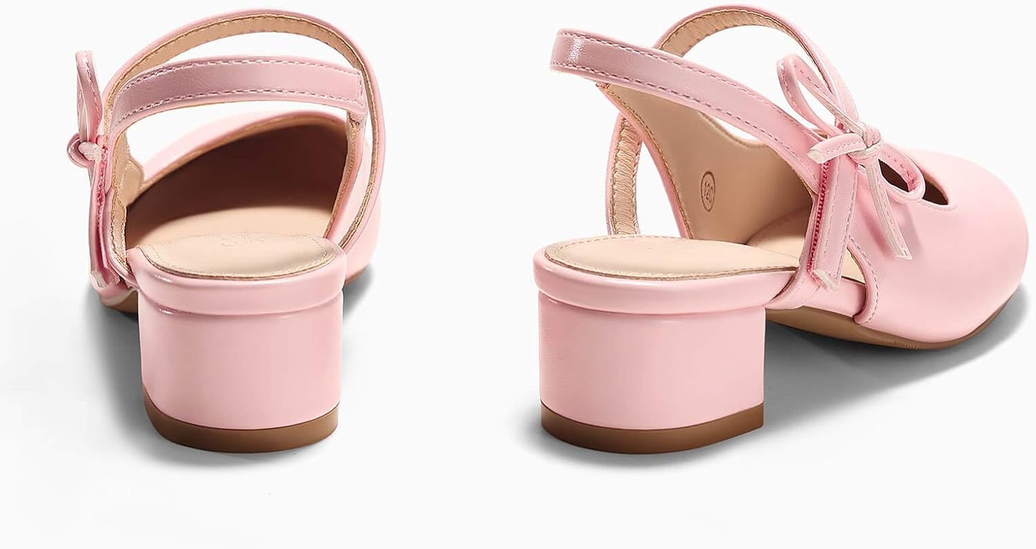 Coutgo Girls Dress Shoes Flower Girl Mary Jane Low Heels Wedding Party Bow Pumps for Toddler Little Big Kid
