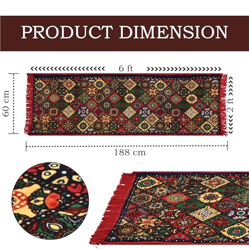 Image of Kuber Industries 2x6 Feet Shaneel Bed Side Runner for Kitchen | Easy to Clean & Multipurpose Runner for Home, Bedroom & Living Room | Rangoli Print - Red