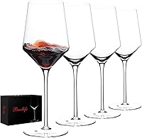 BACLIFE Hand Blown Red Wine Glasses Set of 4 – 15 oz Premium Crystal Wine Glasses With Long Stem – Unique Gift for Mother's Day, Birthday, Wedding, Daily Use