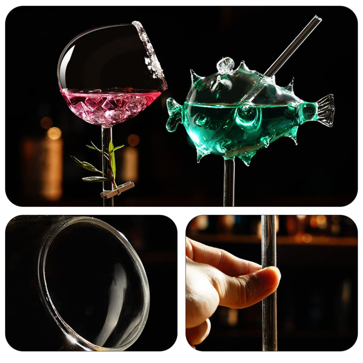 BESTonZON 2stücke Kreatives Cocktailglas Im Globefisch-Design Transparentes Glas Für Wein Saft Und Cocktails Für Partys Bankette Zuhause Hotels Und Bars Praktisches Trinkgefäß Für