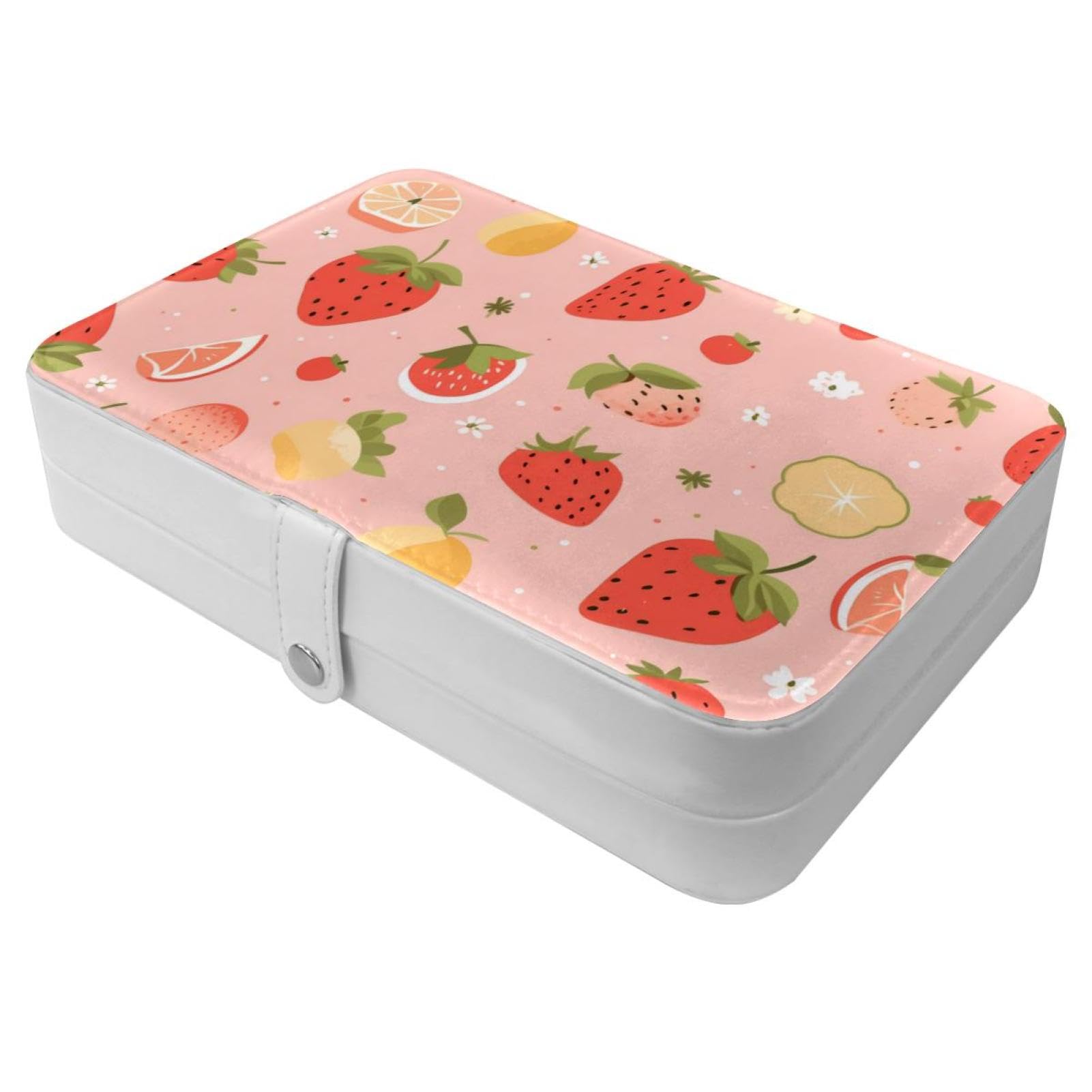 Boîte à bijoux de voyage portable à motif fruits rouges avec fermoir en métal