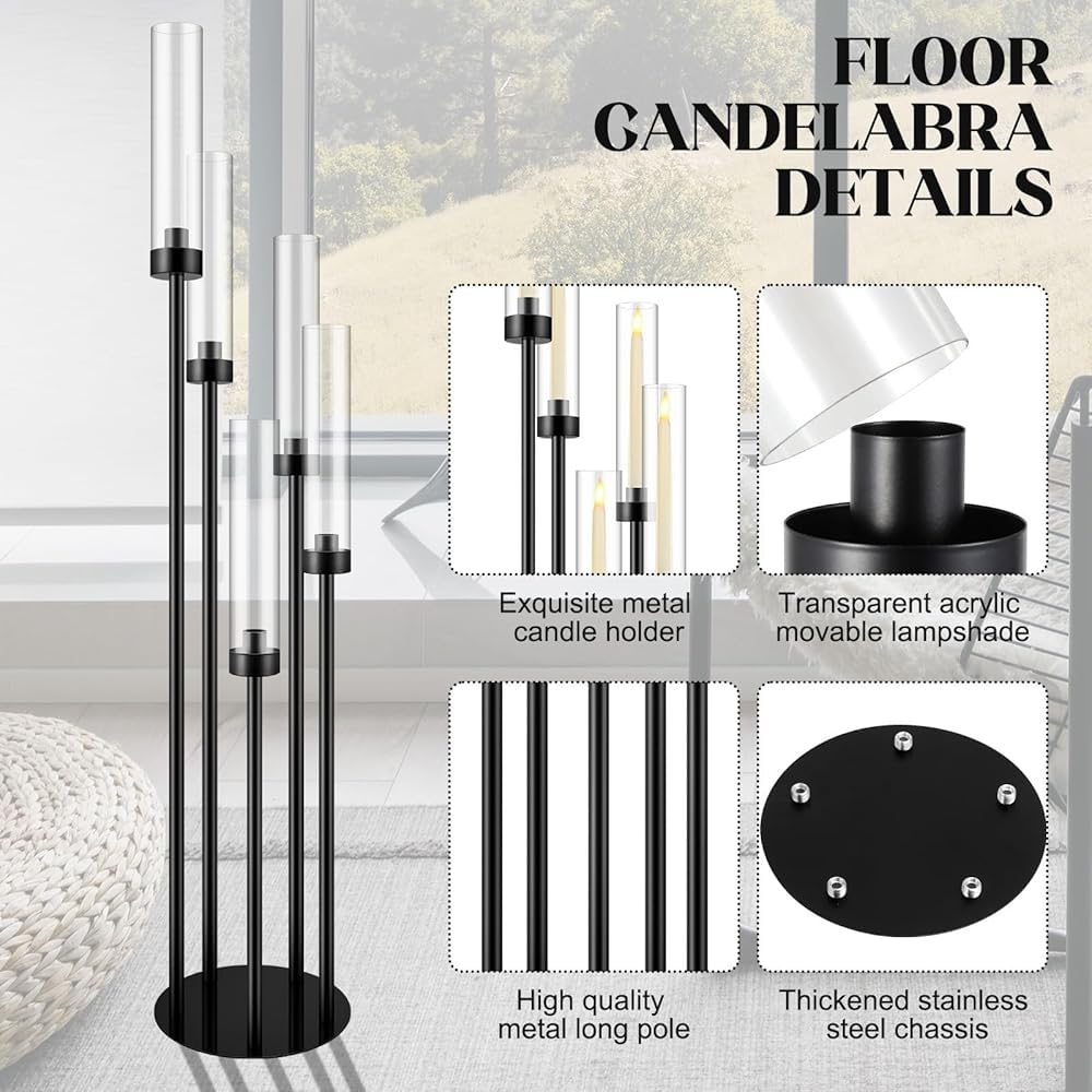 Set di candelabri da pavimento, 5 bracci, altezza 107 cm, in metallo, con paralume in acrilico, per matrimoni e decorazioni per la casa