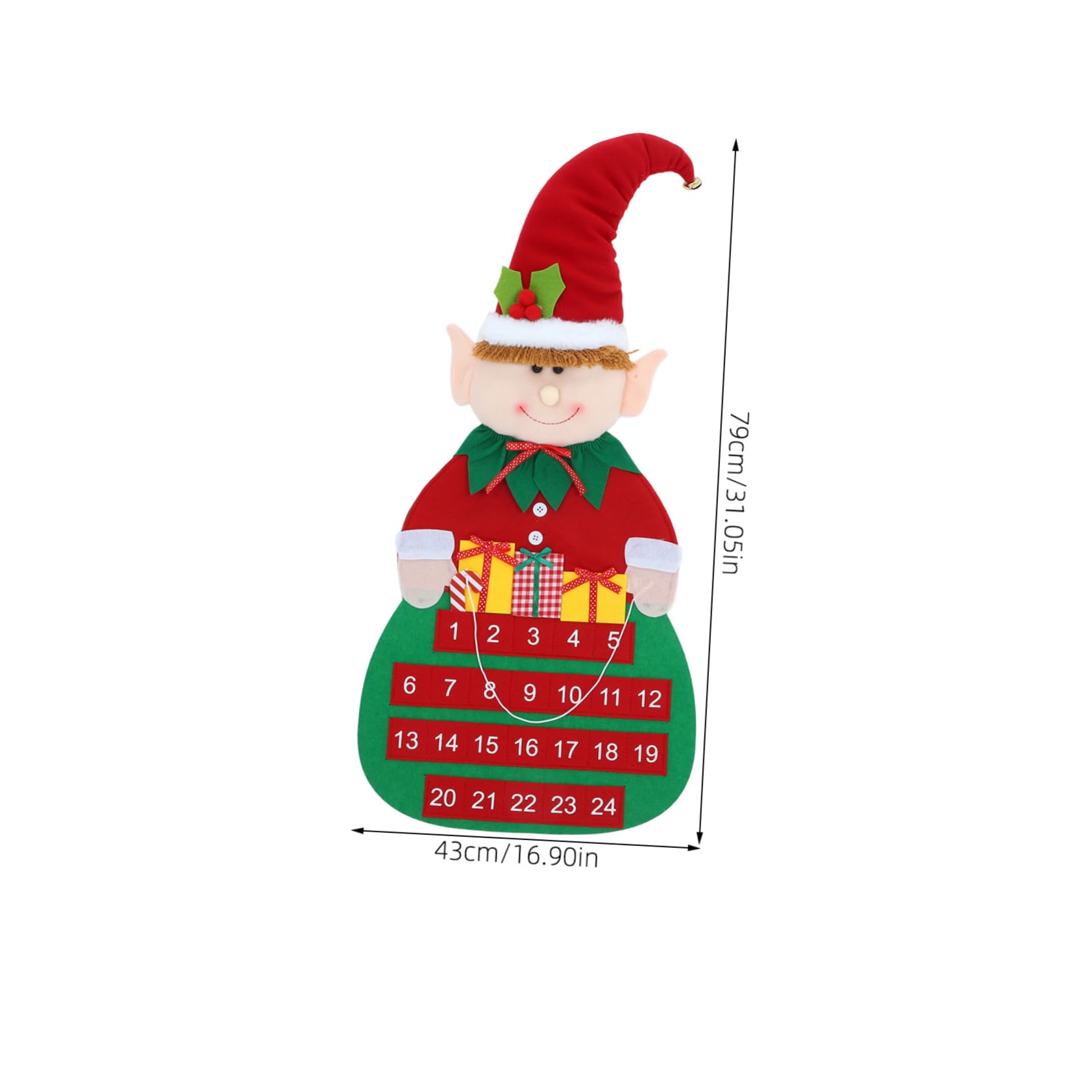 NUOBESTY Weihnachts Countdown Kalender aus Filz Adventskalender für Wand oder Tür mit Taschen zum Zählen der Tage Robust und Wiederverwendbar Einfache Anbringung für Weihnachtsdeko