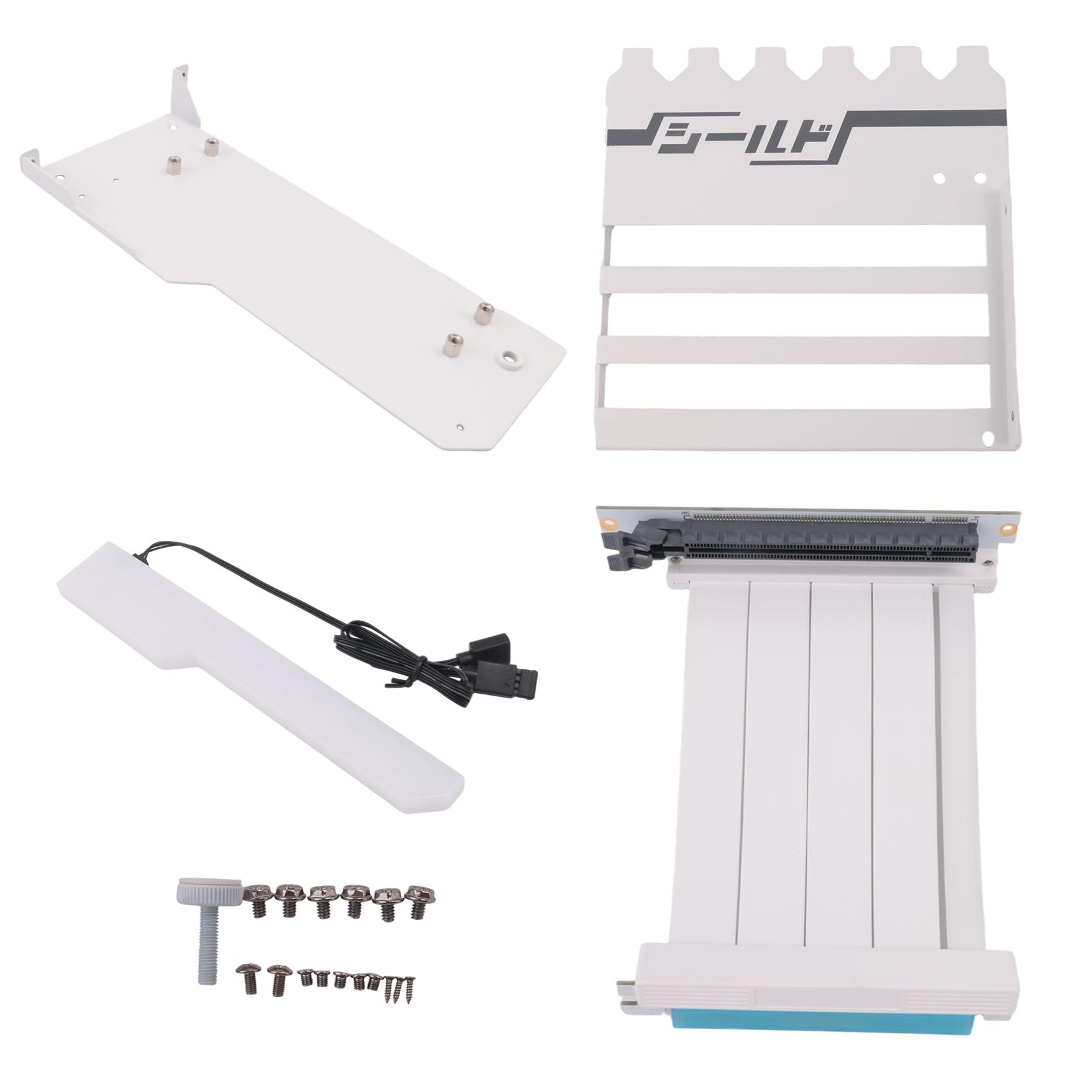 Pionowy uchwyt montażowy GPU z kablem PCI-E 4.0 X16, kabel riser, zestaw obsługi karty graficznej, kąt prosty 90 stopni, biały