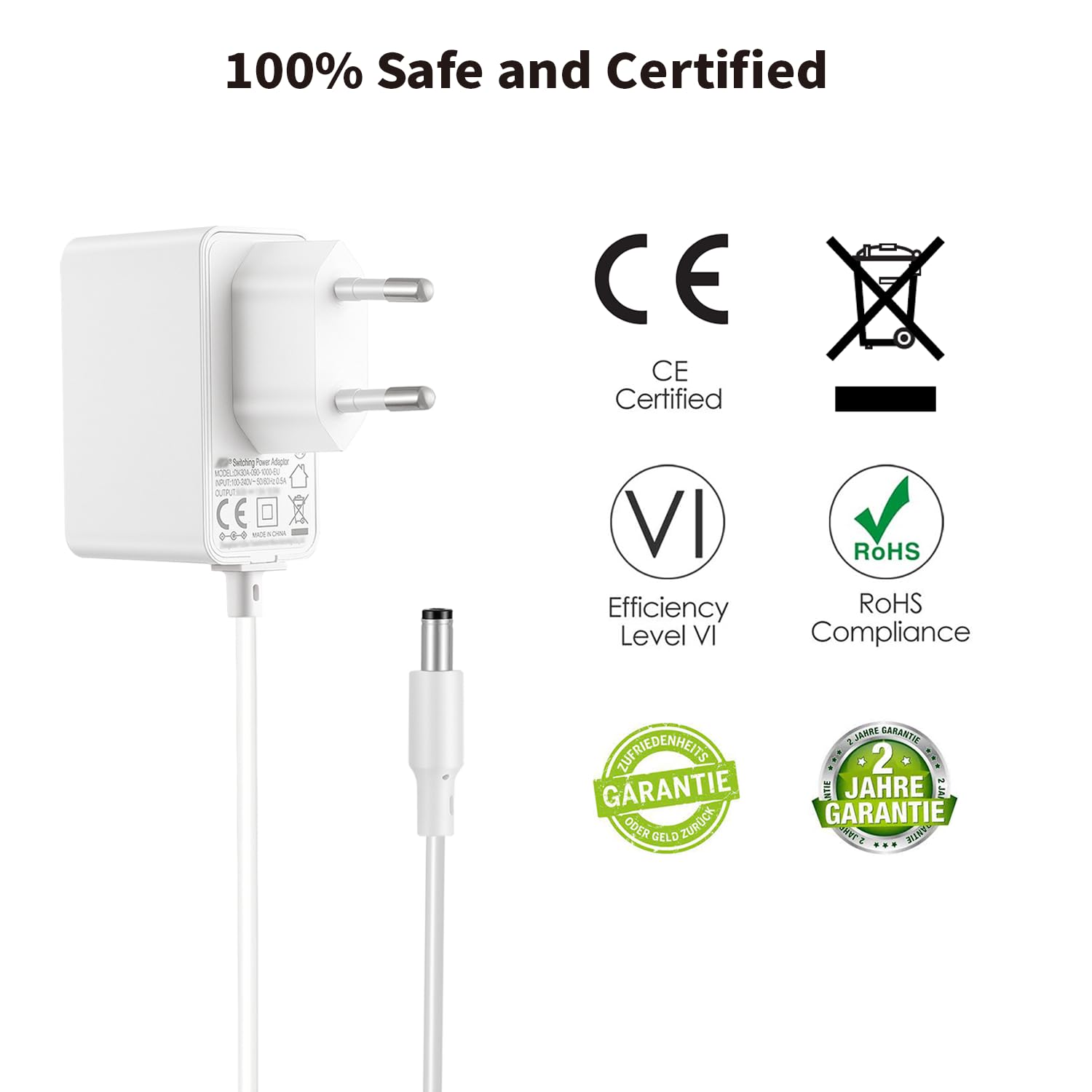 TONTON Ładowarka 9V 1A do TP-Link Tapo C200 C210 C100 WLAN IP C310 Outdoor WLAN, C320WS, TC60, TC70, bardzo długi kabel 3 m, biała