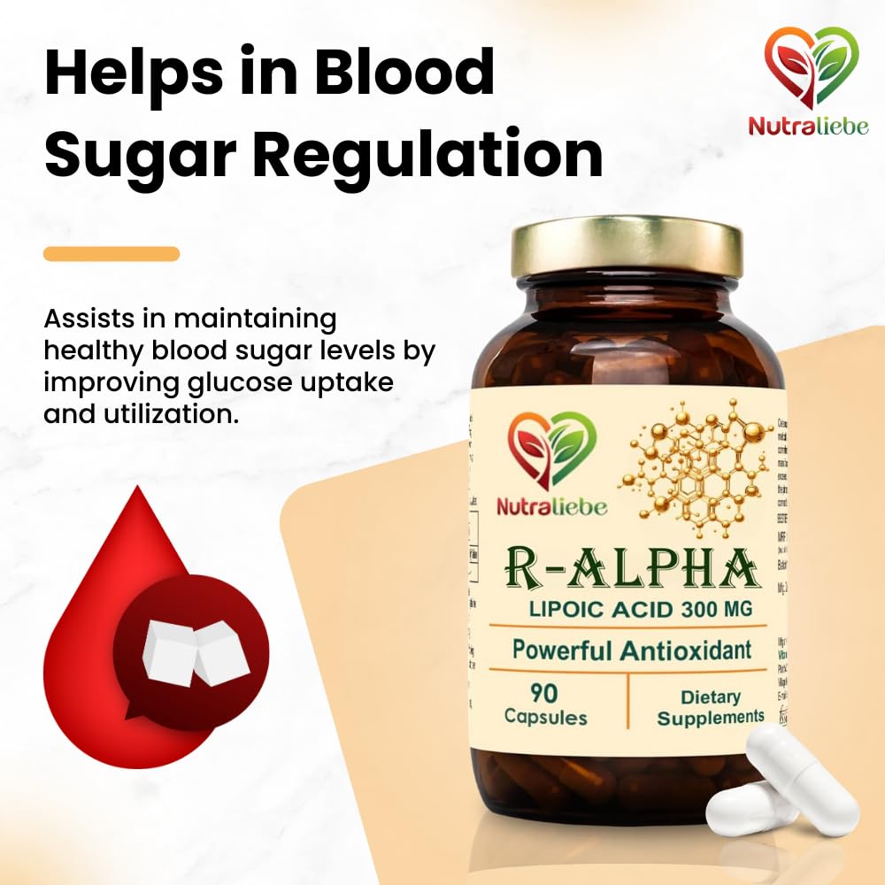 NutraLiebe R-Alpha Lipoic Acid (Thiotic Acid) 300mg - High Potency, Non-GMO, Antioxidant Support, 90 Capsules - Image 4 thumbnail